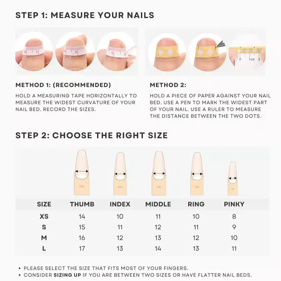 press on nails size guide